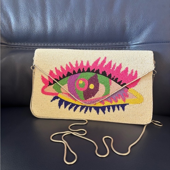 Elegant Evil Eye Pink and Cream Clutch - Picture 7 of 7